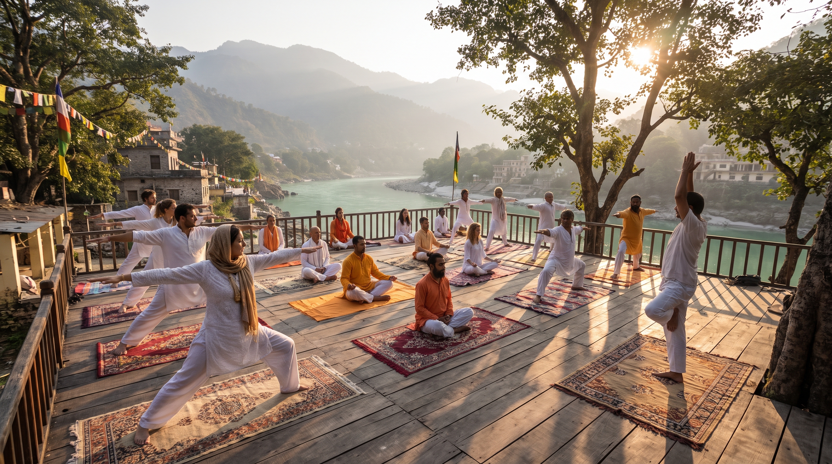 Best yoga school in Rishikesh for teacher training with students practicing